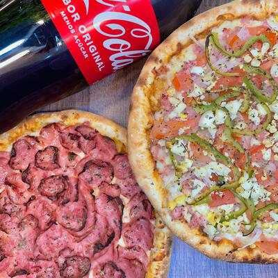 2 Pizzas Broto 25cm Salgadas + 1 Coca-Cola 2L